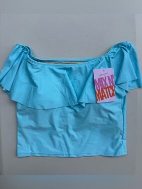 Kortni Jeane Ruffle Around Artic Blue Swim Top